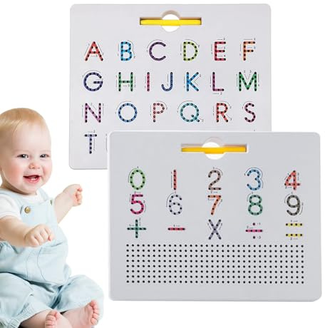 Lavagna magnetica con lettere ' : gioco per scrivere, tappetino per tracciare le perline, tablet di apprendimento creativo per bambini, lavagna di tracciamento fronte/retro con penna a