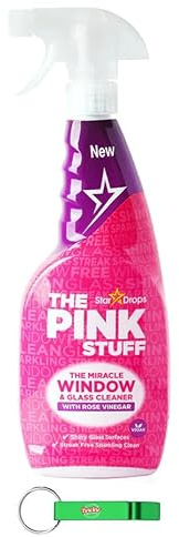 The Pink Stuff Limpiador de cristales en espray de vinagre de rosa/elimina la grasa y la suciedad de ventanas, espejos y otras superficies de cristal, 750 ml + llavero Beni Culinari gratuito