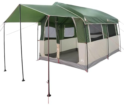 vidaXL Tenda Familiare con Tetto Verde e Bianco 324 x 255 x 230 cm,