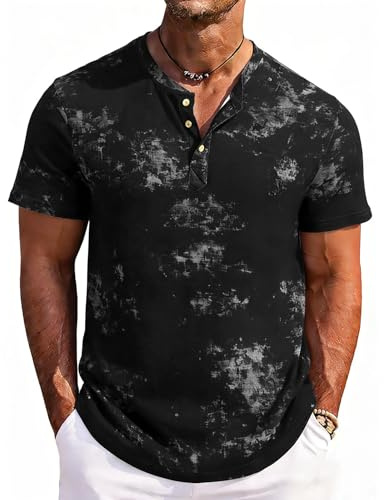 LAOARA Tee Shirt Homme Tshirt Manches Courtes col Tunisien Henley Vintage Ete Boutons Légére Top M-3XL