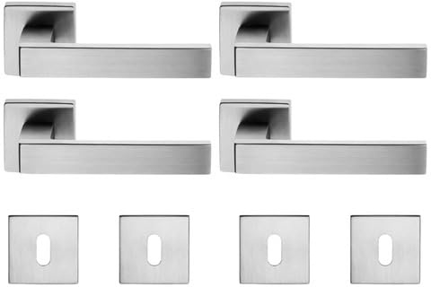 bricoleva.it 2 Coppie Maniglie Porta Interna in Cromo Satinato Disponibile in più Varianti - Maniglia Quadrata Cromo Satinata per Porta (Grace - 2 Coppie)
