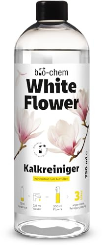 Ekologisk vit blomma, kalkrenare, koncentrat | Badrumstvätt mot kalk och vattenfläckar för badrum, dusch och armaturer | doftkomposition, vit blomma | 750 ml rengöringskoncentrat för upp till 3 liter