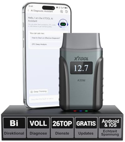 XTOOL A30M OBD2 Diagnosegerät Bluetooth, Diagnosegerät Auto mit Bidirektionaler für Alle Systeme, Kfz-Auslesegerät für Android/iOS mit 26+ Resets (Öl/ABS/BMS/DPF), CAN FD, Lebenslange Updates