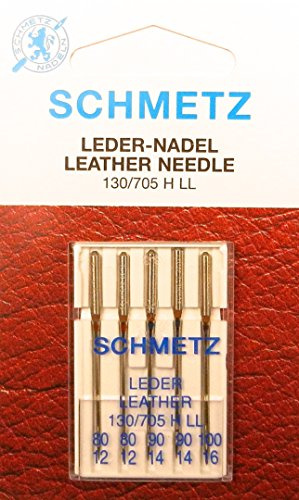 Schmetz Lot de 5 aiguilles pour machine à coudre en cuir (piston plat) 130/705 H-LL Épaisseur 80/12, 90/14, 100/16