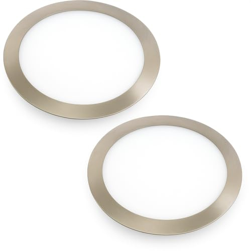 Jandei - 2x Downlight LED 18W Redondo, Plano Empotrable, 1440 Lum, Interior IP20 con Marco Acabado Acero, Hueco de Corte 200mm Transformador Incluido (Blanco Frío 6000k)