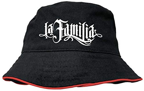 Spaß Kostet Männer Jungs Bucket hat LA Familia Logo Anglerhut Marke Label Streetwear Tattoo