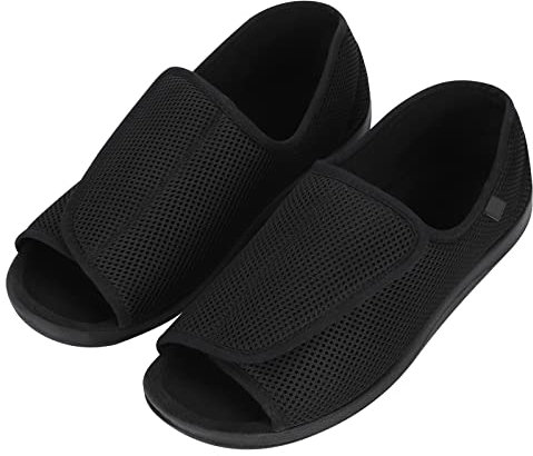 ITODA Chaussures Diabétiques pour Homme Pantoufles Orthopédiques Bout Ouvert Chaussons Elargissement Réglable Chaussures Intérieur et Extérieur Antidérapant pour Pieds Gonflés 41EU 7.5US Noir