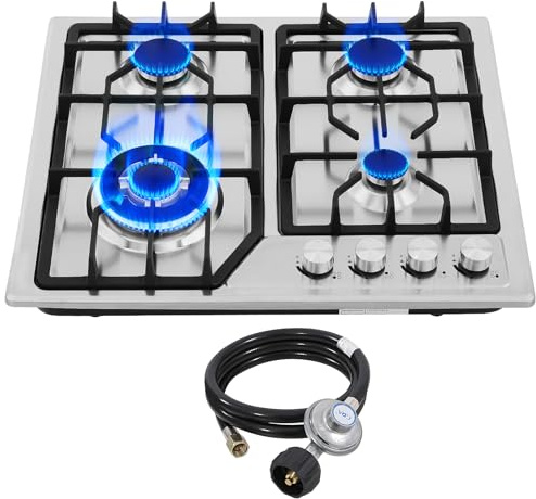 22″x20″ Built in Gas Cooktop 4 Burners Stainless Steel Stove with NG/LPG Conversion Kit Thermocouple Protection and Easy to Clean (20Wx22L)
