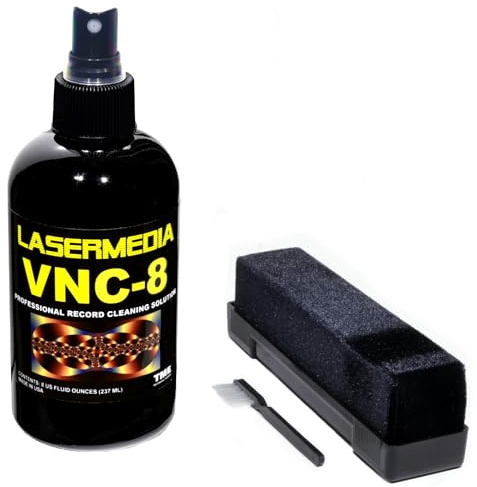 Vinyl Record Cleaning Kit VRCB-K-8 with 8 Oz Bottle of VNC-8 Fluid, Record Cleaning Brush and Stylus Cleaning Brush by TME Lasermedia