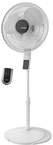 Lasko Oscillating Pedestal Fan, Thermostat, Adjustable Height, Remote Control, Timer, 4 Speeds, for Bedroom, Living Room, Office & Dorm, 16, White, S16614