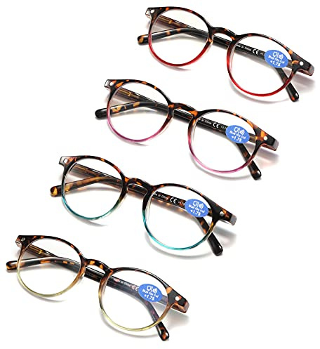 25DU Reading Glasses for Women - Blue Light Blocking Ladies Spring Hinge Readers with Pouches Anti Eyestrain/Glare Women's Computer Eyeglasses (4 Pairs Mix Color, 2.75)