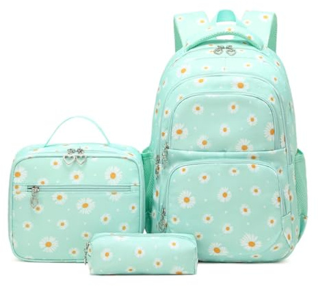 EKUIZAI 3Pcs Daisy Prints Backpack for Girls Bookbag set Primary School Daypack Elementary Students Knapsack with Lunch Box