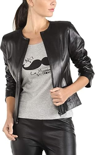 KUIRMODA Women's Leather Jackets - Motorcycle Biker Lambskin Leather Jacket For Girl, Moto Riding Party & Casual Jackets, X-Large - Black