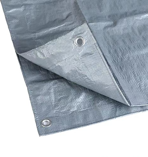 KAV Premium Tarpaulin Waterproof Heavy Duty Tarp with Eyelets Ground Sheet in Grey for Garden, Picnics, Camping, Fishing (3 x 3 M)
