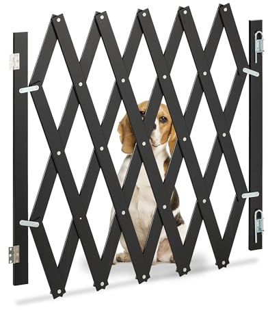 Relaxdays hundgrind, utdragbar till 126 cm, 70-82 cm hög, bambu, hundskyddsgrind för trappor och dörrar, svart