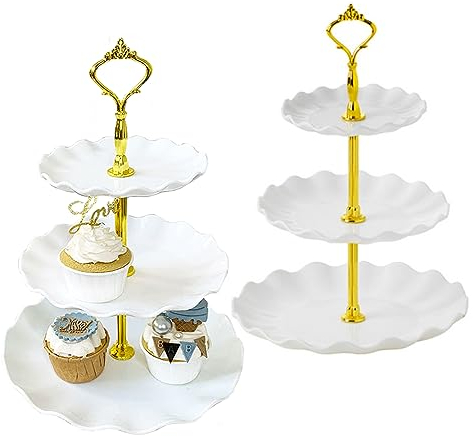 Allbusky 3-Tier Cake Stand Cupcake Holder, Pastry Tiered Serving Tray, Dessert Plates Cakes Fruit Cookie Candy Display Tower Serving Platter for Christmas Wedding Birthday Baby Shower