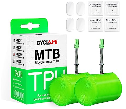 CYCLAMI Camera d aria mtb,2PCS Ultralight TPU Camera d'aria per bici MTB Bicicletta 26 /27.5/29 X 1.9-2.5 Lunghezza valvola francese 45mm per Mountain Bike