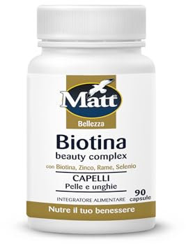 Matt, Biotina Beauty Complex, Integratore Alimentare Capelli Pelle e Unghie con Biotina e Zinco, Aiuta a Fortificare Capelli e Unghie, Rende la Pelle Luminosa, Confezione da 90 Capsule