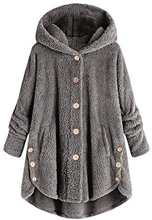 Jacke Herbst Damen Damengröße Knopfwolle lockere Winter-Jackenoberteile mit Kapuze Jacke Plus-Cardigan Maxi Cardigan (Dark Gray, XXXXXL)