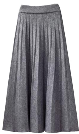 REHJJDFD Jupe longue plissée pour femme, pour automne et hiver, tricotée, taille haute, bleu, gris, Taille unique