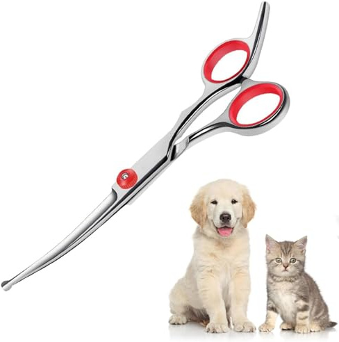 Ciseaux Toilettage Chien Ciseaux de Toilettage Pour Chat avec Embouts de Sécurité Ronds Chiens Ciseaux Courbes pour Chiens Ciseaux Professionnel pour Chien Acier Kit en Acier Inoxydable