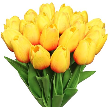 N&T NIETING Künstliche Tulpen Gefälschte Blumen, 12 Stück Latex Real Touch Faux Tulpen Blumen für DIY Hochzeit Home Garten Hotel Party Büro Dekoration(Orange)