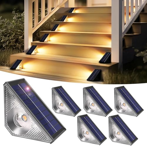 Solpex - Juego de 6 luces solares para exteriores, impermeables, iluminación LED para escaleras exteriores, escalones, valla, patio, terraza, canalón, camino, decoración, color blanco cálido