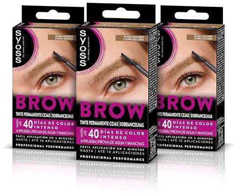 SYOSS Brow Tintura per sopracciglia biondo scuro (1 x 10 ml), colorazione permanente per capelli, impermeabile, durata 40 giorni e fino a 10 usi, per sopracciglia perfette, confezione da 3