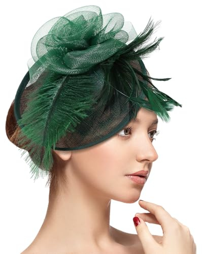 SINSEN Bibi pour mariage, femme, plumes et fleurs en maille avec pince à cheveux, chapeau pour mariée, dames, invités, pour fête, église, cocktail, soirée, bal de fin d'année