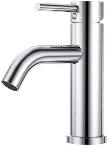 Rubinetto Lavabo Monoleva Cromo, DETBOM Miscelatore per Lavabo Monocomando, Rubinetto per Bagno Caldo e Freddo Regolabile, Acciaio Inossidabile, Aeratore Rimovibile, Altezza del Beccuccio di 77mm