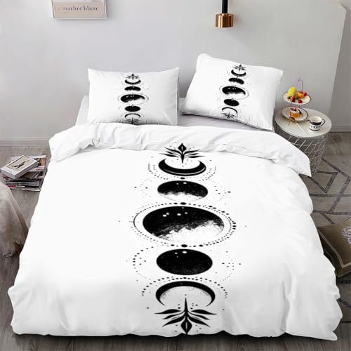 Zbeiba Bettwäsche 135x200cm 3 Teilige,Schwarze Mondphase Vektor Bettwäsche Set,Kinder Junge Mädchen Bettbezug mit Reißverschluss+2 Kissenbezug（135x200+2 * 50x75,Sti9）