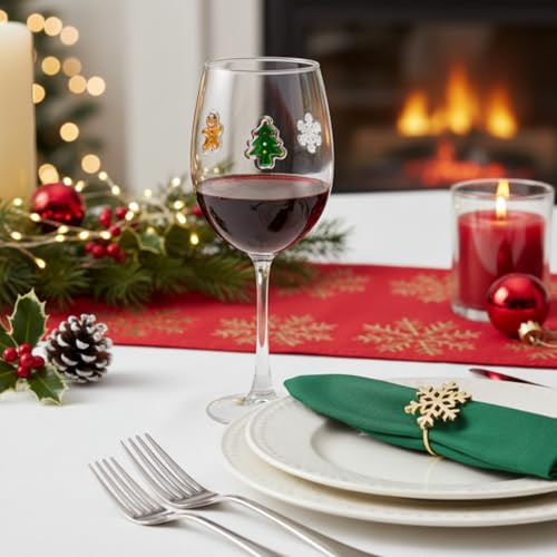 Stemmed Christmas Icon Glass Cups - 14 oz Snowman Gingerbread Man Candy Cane Xmas Tree Stemless Wine Glasses Red Large Wine Icon Juice Glasses Drinking Cups for Holiday Party Supplies & Christmas Gift