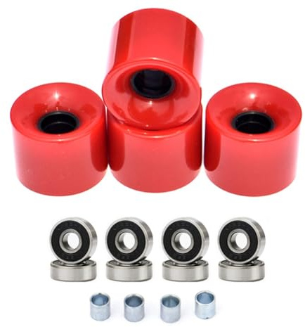 Lot de 4 roues de longboard 60 x 45 mm 78A avec roulements ABEC9 pour mise à niveau et réglages de skateboard (rouge)