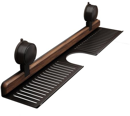 AOERFASI Walnut Bathroom and Kitchen Suction Cup Rack, Removable wall-Mounted Tray, no-Drill wall-Mounted Bathroom Vanity, Sink Storage Rack, Kitchen Suction Cup Rack (Black, 40cm/15.75in)