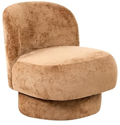 Beliani Sillón Giratorio con tapizado de Chenilla Respaldo Curvo Estilo Retro marrón Dorado Aylo
