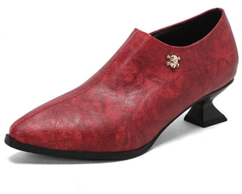 Qynthra Décolleté con Tacco scolpito per Donna Punta Affusolata Scarpe Slip on alla Caviglia con Spilla Decorativa per Ufficio Serata e Uso Quotidiano Toma in PU,Rosso,44 EU