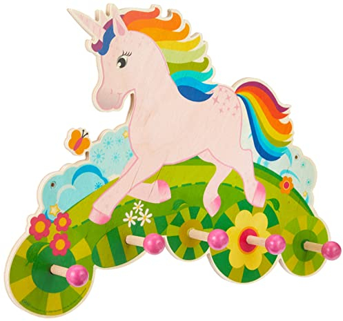 Hess Holzspielzeug 30295 - Garderobe aus Holz, Serie Einhorn, mit 5 Haken, für Kinder, ca. 37 x 27 x 6,5 cm groß, handgefertigt, als Blickfang in jedem Kinderzimmer und Flur