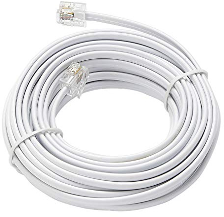 Telephone Extension Line Cord Cable Wire, Land Phone line, White, 25ft, Standard RJ11 Plugs