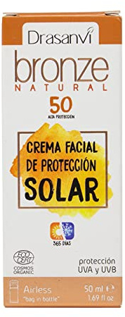 DRASANVI CREMA PROTECCIÓN SOLAR FACIAL SPF50 BRONZE CERTIFICADO BIO - Aloe Vera + Aceite de Oliva - VEGANO - SIN GLUTEN - 50ml