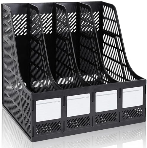 KXF Robuster HIPS A4-Aktenordner aus Kunststoff, Schreibtisch-Organizer, Dokumenten-Organizer, Büro-Schreibtisch-Aufbewahrung, Küchenorganizer, Aktenregal, Trennwände, 4 Fächer, Aktenschrank,