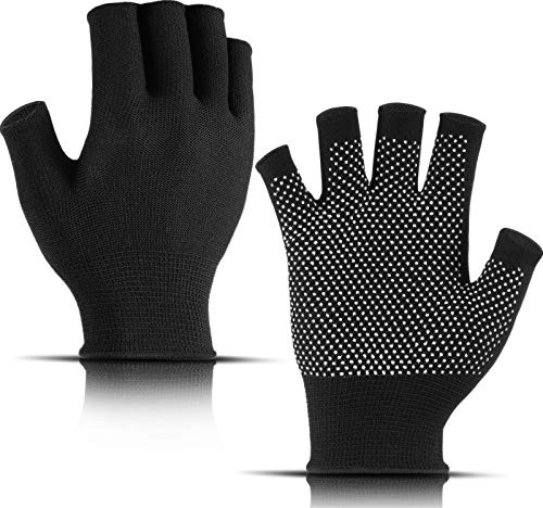 Geyoga Black Fingerless Gripper Mittens Gloves Winter Warm Half Finger Gloves Unisex Outdoor Non-Slip Driving Gloves for Women Men