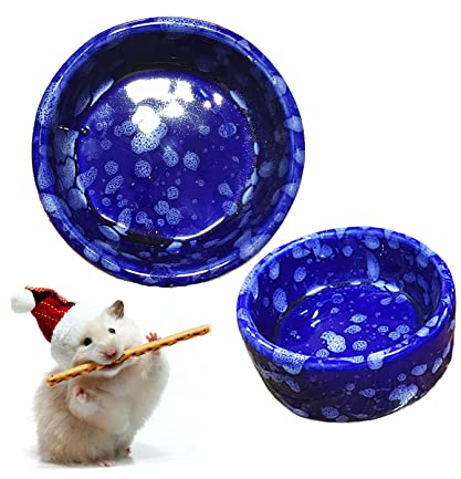 kathson 2 Pcs Hamster Food Bowl Guinea Pig Ceramic Water Bowl Small Animal Feeding Dish for Dwarf Hamster Gerbil Syrian Ferret Hedgehog Chinchilla Bunny (Navy)…