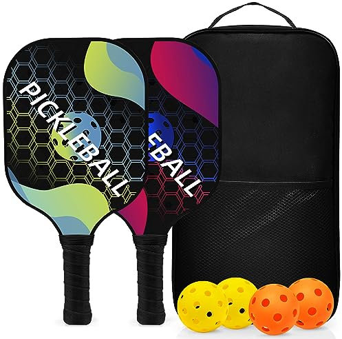 Topfinder Pickleball Set, Fiberglas Pickleball Schläger Paddle Set mit 2 Schlägern, 4 Bällen & 1 Tragetasche