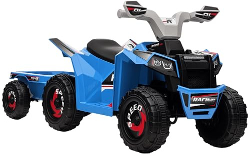 HOMCOM Electric Quad Bike, 6V Kids Ride On All-Terrain with Back Trailer for Ages 18-36 Months - Blue