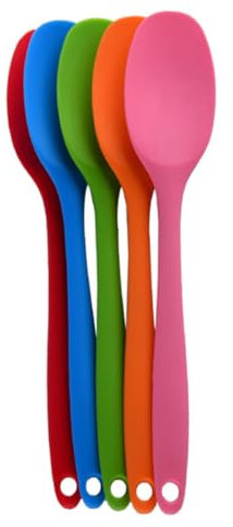 HOMSFOU 1pcs Silicone Soup Spoon, Nonstick Food Serving Appertizer Spoons for Eating Cooking 8.1x1.7x0.4 Inches (Green)