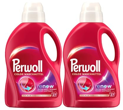 PERWOLL Color Waschmittel 2x 27 WL (54 Waschladungen), Feinwaschmittel reinigt sanft und erneuert Farben und Fasern, für alle farbigen Textilien, Color Waschmittel mit Dreifach-Renew-Technologie