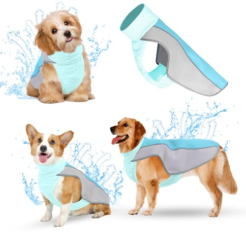 Elehui Dog Cooling Vest,Evaporative Comfortable Dog Cooling Coat,Breathable Pet Cooling Vest,Summer Sun Protection Dog Jacket with Reflective Stripes for Small Medium and Large (Blue, S)