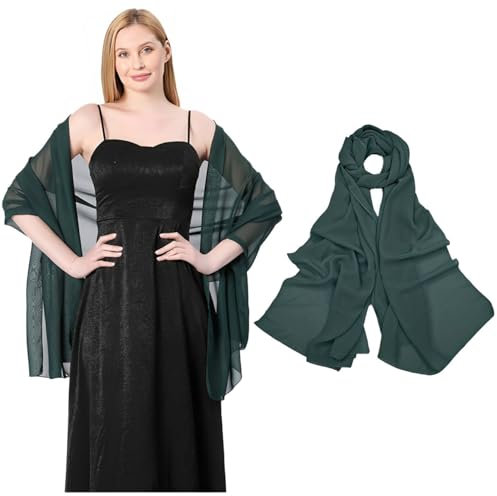 MOAZIFI Stola Damen Festlich 200 x 70cm - Grün Chiffon Schultertuch & Pashmina Tücher