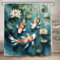 KEPPD Floraler Koi-Karpfen-Wasserdichter Duschvorhang, Fisch-Lotus-Badezimmer-Trennwand-Duschvorhang Maschinenwaschbarer Sichtschutz-Badvorhang-XXL 90x200cm (35x79inch) Duschvorhang