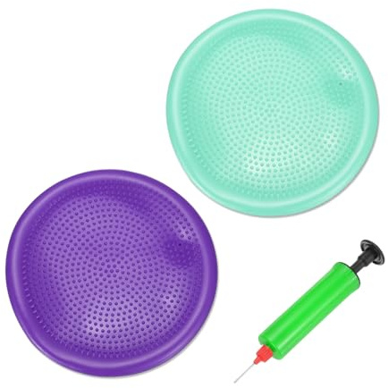 PATIKIL 2 Pcs Inflated Wobble Cushion Seat 13.2, Flexible Balance Disc with Hand Pump for Core Stability Exercise Physical Strengthening Improving Fitness Posture, Purple/Light Blue